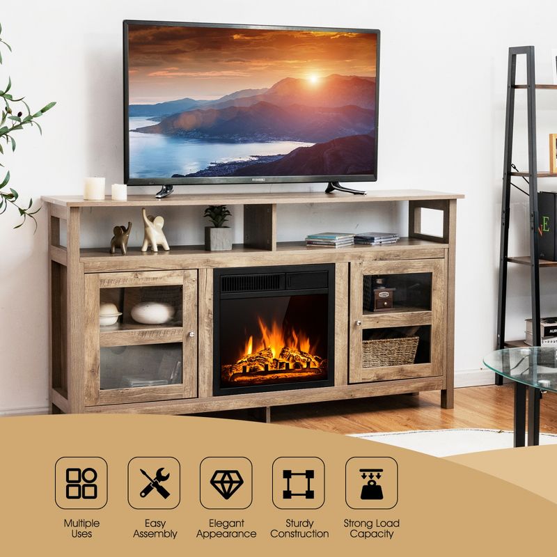 Costway 58'' Fireplace TV Stand W/18'' 1500W Electric Fireplace up to 65'' Grey, 5 of 11