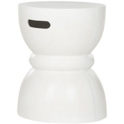 Ivory Concrete Round Accent Table with Japanese Taiko Drum Design