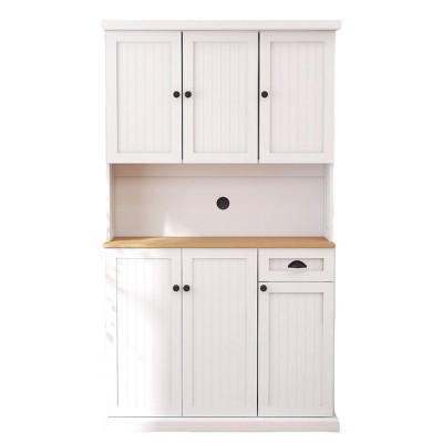GlasFlength Decorative Storage Cabinets with 8-Tier Shelves and 1 Drawer, for Kitchen, Dining Room and Living Room, White, 39.76"*15.35"*70.86"