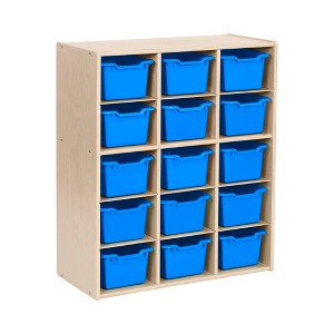 ECR4Kids Streamline 15 Cubby Tray Cabinet with 15 Scoop Front Storage Bins, 5x3, Natural - 1 of 4