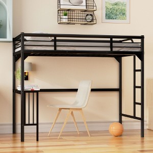 Okak Minimalism Loft Bed with Build-In Desk, Twin Loft Bed with Ladder and Guardrails, Bed Frames for Kids and Teenagers - 1 of 4
