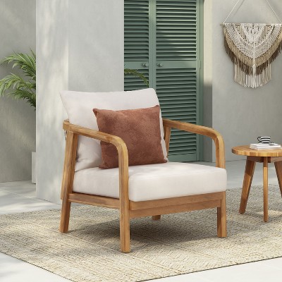 Christopher Knight Home Outdoor Wooden Side Table Set of 2 with Round Topiary for Patio Seating Area, Beige