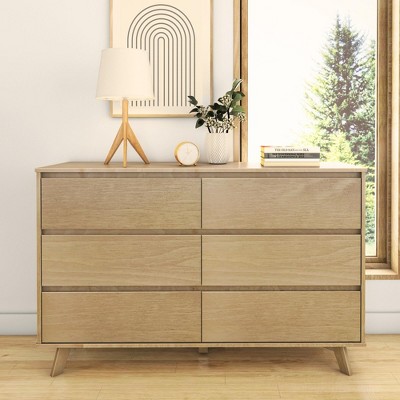 Blonde Solid Wood 6 Drawer Dresser with Metal Glides
