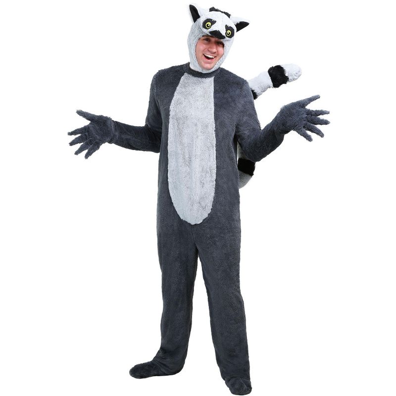 HalloweenCostumes.com Men's Lemur Jumpsuit Costume wtih 3D Face, 1 of 3