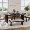 SpassWay 30"H Modern Wood Dining Table Kitchen Table Conference Table Gaming Table with Double Pedestal Black/Natural Wood - 3 of 4