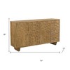 HomeRoots 70" Brown Distressed Solid Wood Carved Floral Sideboard with Four Doors - 3 of 4