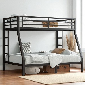 Twin Over Full Metal Bunk Bed Frame with Guardrails and Under-Bed Storage, Noise-Free Design for Teens and Adults,kids bed - 1 of 4