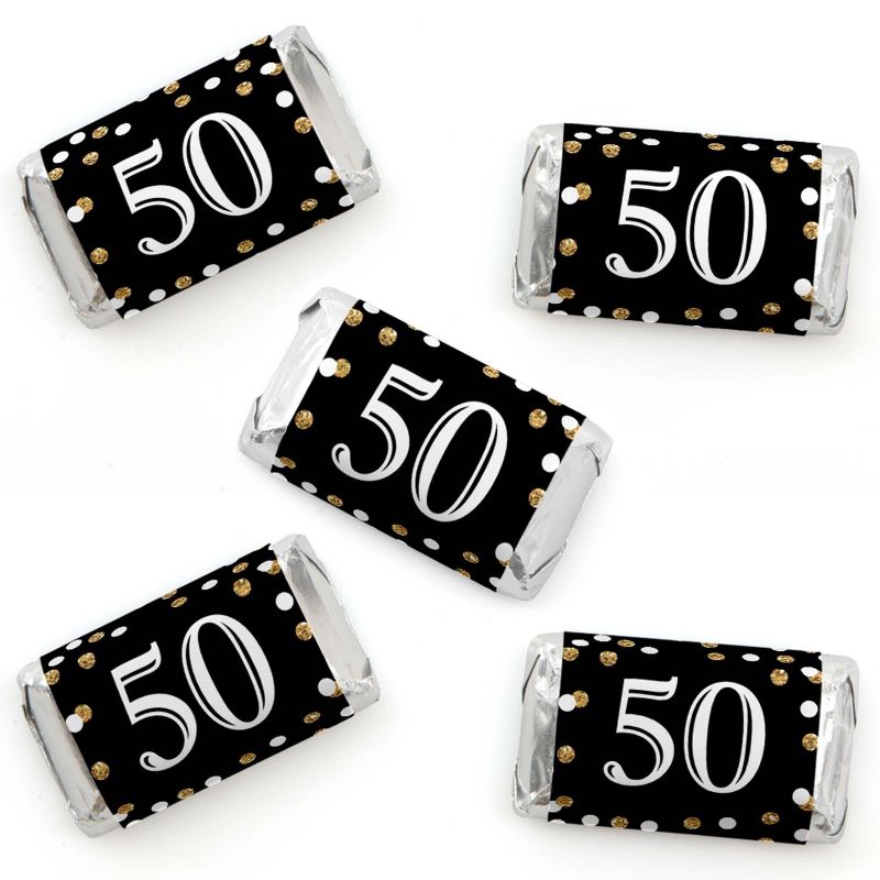 Big Dot of Happiness Adult 50th Birthday - Gold - Mini Candy Bar Wrapper Stickers - Birthday Party Small Favors - 40 Count, 1 of 7