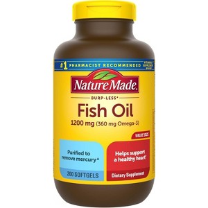 Nature Made Burp-Less Fish Oil 1200 mg (360 mg Omega-3) Softgels, 200 Ct - 1 of 4