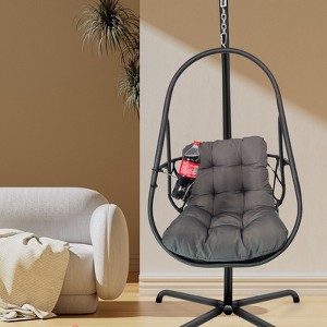 Okak Outdoor Rattan Egg Swing Chair with Stand,Cushion&Cup Holder,Patio Wicker Hanging Chair,Hammock Swing Chair for Patio,350LBS Capacity - 1 of 4