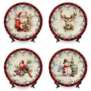 Holiday Cheer Set of 4 Plates with Real Gold Plaid Trim, Christmas Tableware Collection for Salad, Dessert, Appetizer and Side Plates| OrnamentallyYou - 1 of 4