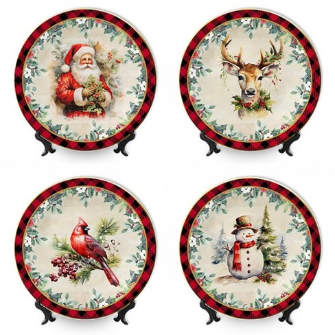 Holiday Cheer Set of 4 Plates with Real Gold Plaid Trim, Christmas Tableware Collection for Salad, Dessert, Appetizer and Side Plates| OrnamentallyYou - image 1 of 4