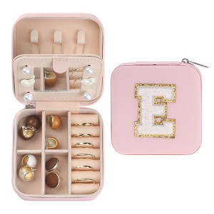 Unique Bargains Mini Portable PU Leather Pink Travel Jewelry Box with Mirror - 1 of 4