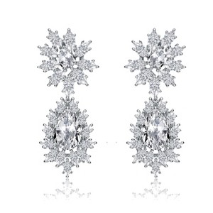 Guili Elegant Sterling Silver with Clear Cubic Zirconia Drop Earrings. Sparkling, Timeless Jewelry with a Sophisticated and Classic Design - 1 of 3