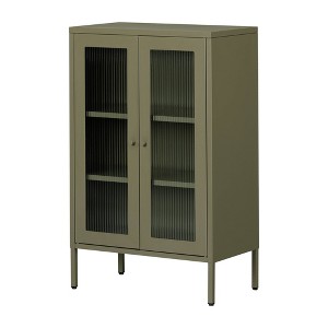 South Shore 40" Decorative Storage Cabinet Olive Green: Fluted Glass, Metal Frame, Wall Anchor - 1 of 4