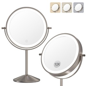 LED Makeup Mirror – 1× & 10× Magnification, 360° Rotatable, USB Rechargeable, 3-Color Lighting, Portable Cosmetic Mirror for Women - 1 of 4