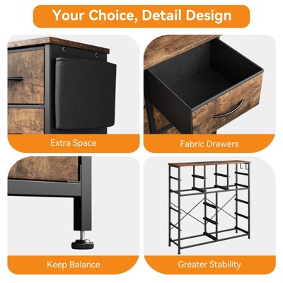 12 Dresser for Bedroom, Chest of Drawers for Bedroom with Side Pockets and Hooks, Fabric Storage Dresser, Sturdy Steel Frame, Wood Top