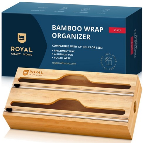 Bamboo Plastic Wrap Dispenser with Cutter Aluminum Foil Dispenser with  Labels for Aluminum Foil, Cling Wrap, Parchment Paper (3 in 1)