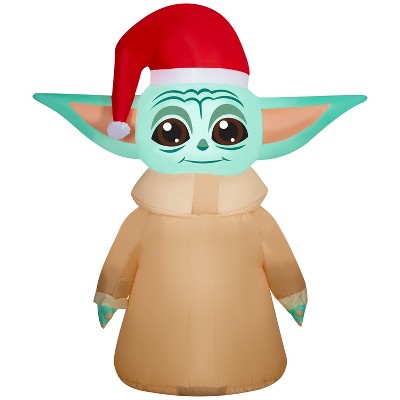 Gemmy Christmas Airblown Inflatable Stylized Grogu w/ Santa hat Star Wars , 5 ft Tall, Multi