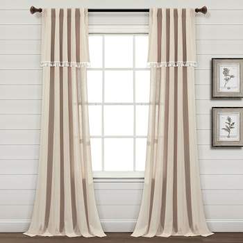 Set of 2 (84"x52") Ivy Tassel Faux Linen Light Filtering Window Curtain Panels - Lush Décor