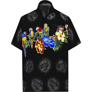 LA LEELA Mens Hawaiian Shirts Short Sleeve Button Down Shirt Men's Party Shirts Casual Holiday Island Shirts for Men XS Monstera Leaf Parrot, Black - 1 of 4