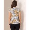 INSPIRE CHIC Women's Satin Stand Collar Work Cap Sleeve Floral Blouse - 3 of 4