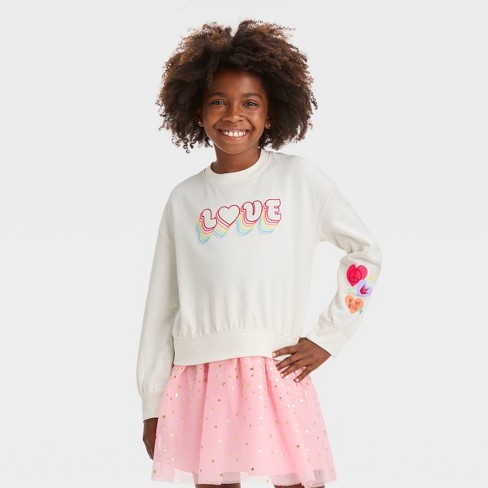 Girls' French Terry Valentine's Day Multi Hearts Pullover Sweatshirt - Cat  & Jack™ Cream L Plus : Target