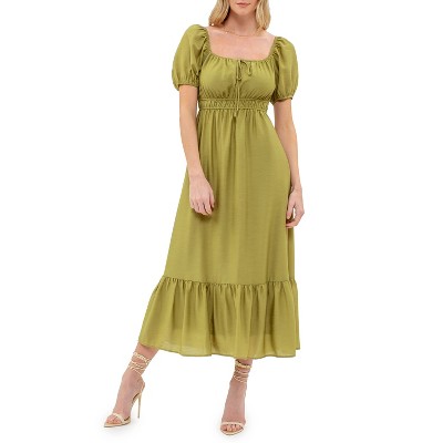 August Sky Women's U-neck Front Self Tie Midi Dress