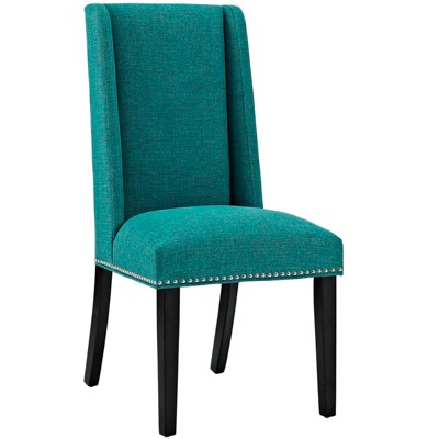 High Teal Leather and Wood Upholstered Side Chair