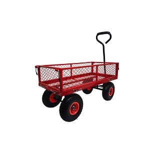 Steel Garden Cart, Heavy Duty 300 LBS Folding Utility Wagon with Removable Sides to Convert into Flatbed, Mesh Lawn Cart with 180° Rotating Handle - 1 of 4