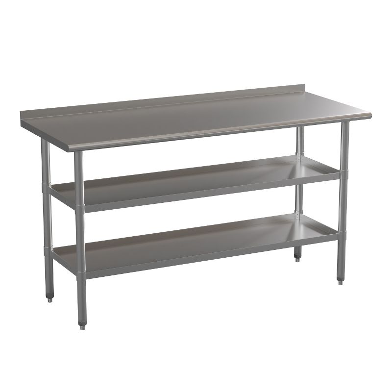 Emma and Oliver NSF Certified Stainless Steel 18 Gauge Work Table with 1.5" Backsplash and Undershelves, 1 of 10