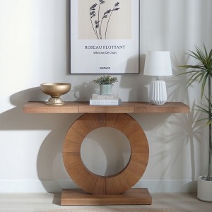 KIGFTSOD 53.2in Modern Minimalist Wooden Console Table with Circular Base – Elegant Decorative Accent for Entryway, Living Room, Hallway - 1 of 4