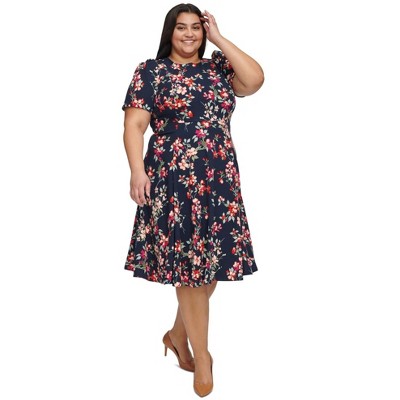 Calvin Klein Womens Printed Floral Fit & Flare Dress