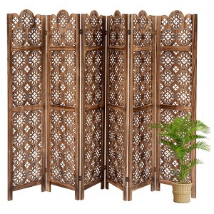 Wooden Room Divider Wall 3 Panel with Holes,5.6FT Tall Room Divider with Shelves,Folding Privacy Screens 67 in for Room Separation Home Office Bedroom - 1 of 4