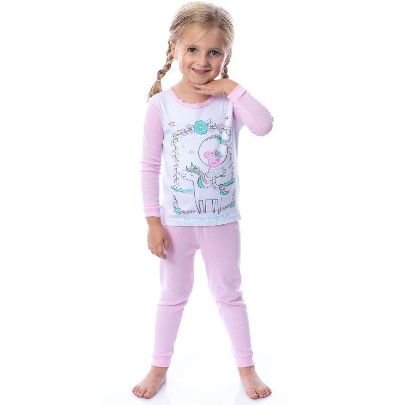 Peppa Pig Toddler Girls' Unicorn 4 Piece Long Sleeve Pajama Set Mix Match, 2 of 8