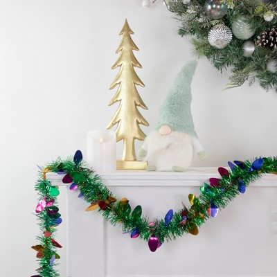 50' Green Tinsel Garland with Multicolor Light Bulb Accents