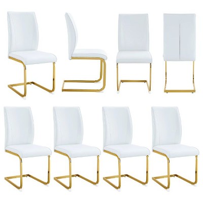 CAVINAS Modern PU Leather Dining Chair with Arched Metal Silver Legs and Ergonomic High Backrest, Luxury Simple Arch Chair