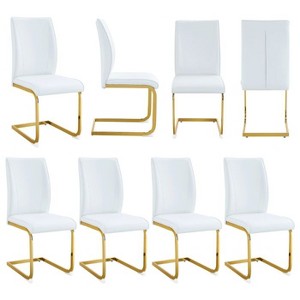 CAVINAS Modern PU Leather Dining Chair with Arched Metal Silver Legs and Ergonomic High Backrest, Luxury Simple Arch Chair - 1 of 4