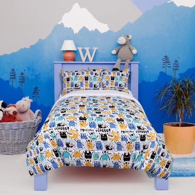 5 Pcs Full Microfiber All-season for Kids Dinosaur Monster Pattern Comforter Bedding Sets Colorful - PiccoCasa