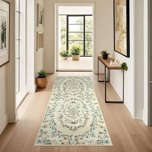 Insect Botanical Washable Rugs for Living Room Non Slip Low Pile Modern Floral Printed Accent Rug Stain Resistant Indoor Carpet - 1 of 4