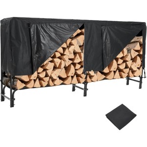 8FT Heavy Duty Firewood Rack w/Cover - 400LB Capacity Steel Stacker, Ventilated Indoor/Outdoor Storage, Tool-Free Assembly - 1 of 4