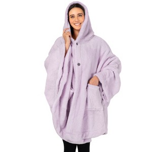 PAVILIA Fluffy Angel Wrap Hooded Blanket for Women Adult, Wearable Cozy Wrap Throw Faux Shearling Shawl Cape - 1 of 4