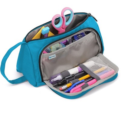 Enday Pencil Case Blue, Plastic Stackable Assorted Color Box, Large Capacity School & Office Supplies Pencil Utility Box Storage Organizer Also
