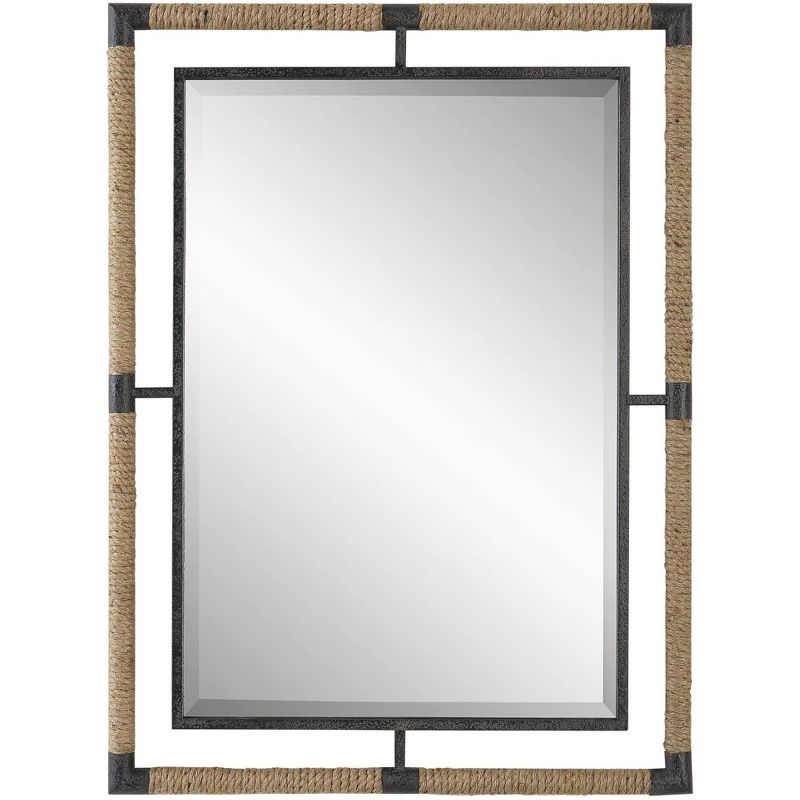 Uttermost Rectangular Vanity Decorative Wall Mirror Modern Beveled Rust Black Natural Rope Forged Iron Frame 28" Wide for Bathroom, 1 of 2