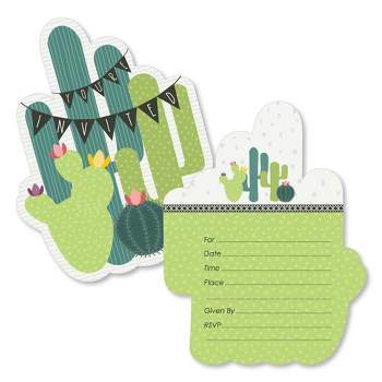 Big Dot of Happiness Prickly Cactus Party - Shaped Fill-in Invitations - Fiesta Party Invitation Cards with Envelopes - Set of 12