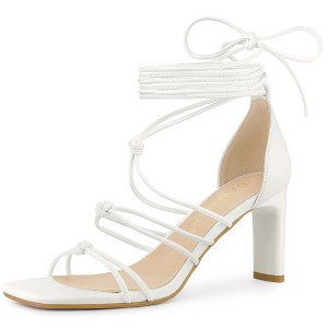 Allegra K Women's Square Toe Lace Up Strappy Chunky High Heels Sandals - 1 of 4