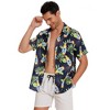 Men's Hawaiian Shirt Short Sleeve Linen Button Down Shirts Casual Floral Printed Beach Shirts with Pocket - 3 of 4