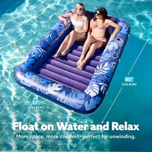 Jasonwell 85" x 57" Inflatable Tanning Pool Lounger Float with Pillow, 4-in-1 Sunbathing Bed, XL-Dark Blue, Perfect for Adults & Pool Relaxation - 1 of 4