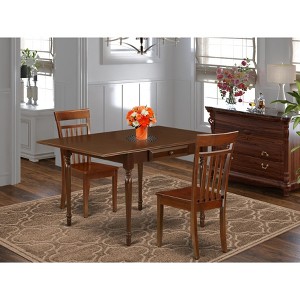 East West Furniture PSNA3-SBR-C 3 PcRectangular Kitchen Table having 12in Leaf and 2Fabric Dinette Chairs in Saddle Brown . - 1 of 4