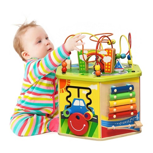 Learning Wooden Bead Maze Cube Activity Center For Child Toys Kids Gift 
